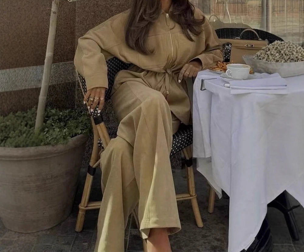 AIERTU  -  Women's Autumn New Long Sleeve Top and Wide Leg Pants Show Temperament Set Aiertu