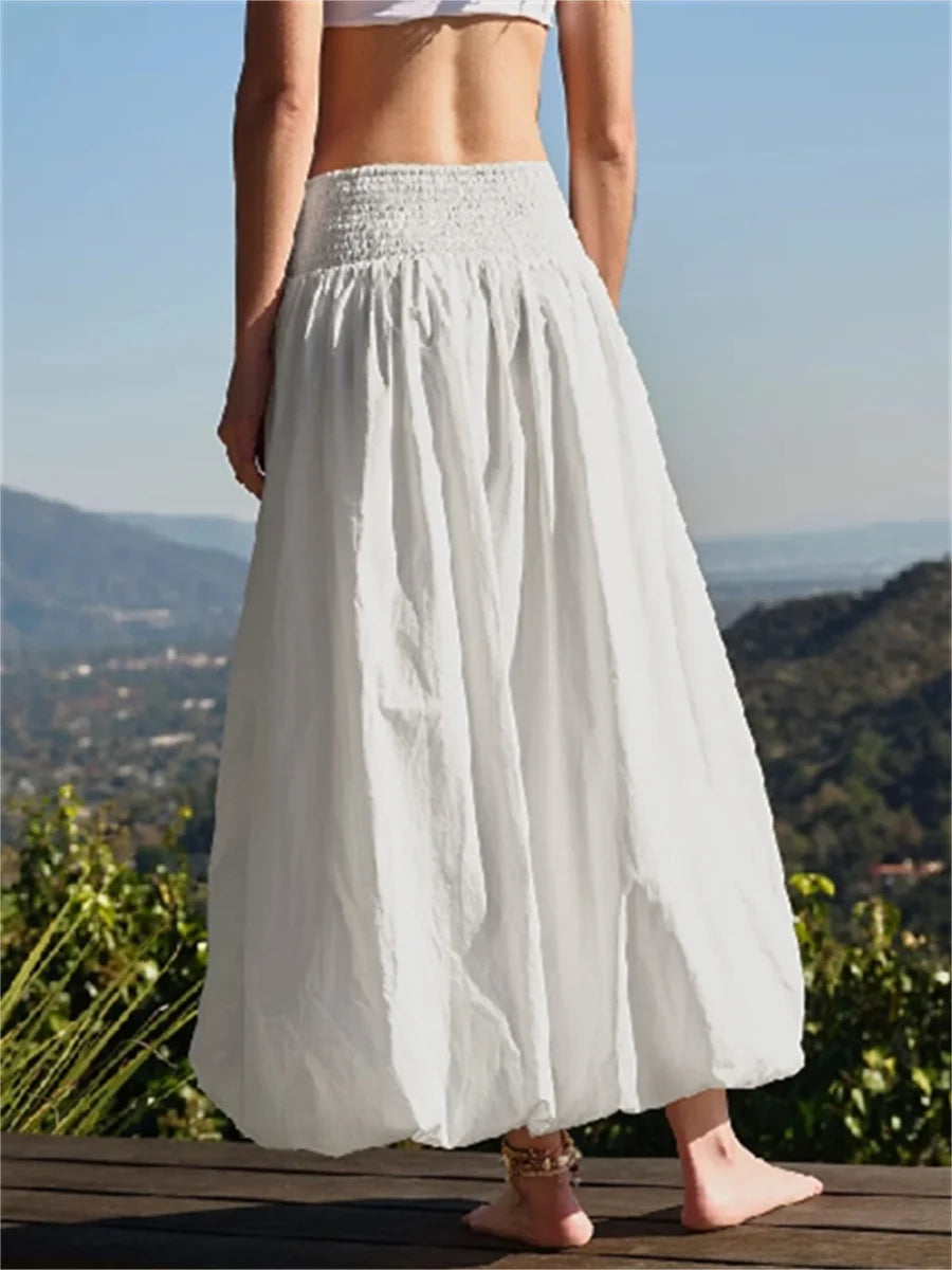 AIERTU  -  Women Y2K Skirt Casual Loose Fitting Elastic Waist Solid Color Puffball Skirt Retro Casual Bohemian Skirts 00s Retro Streetwear Aiertu