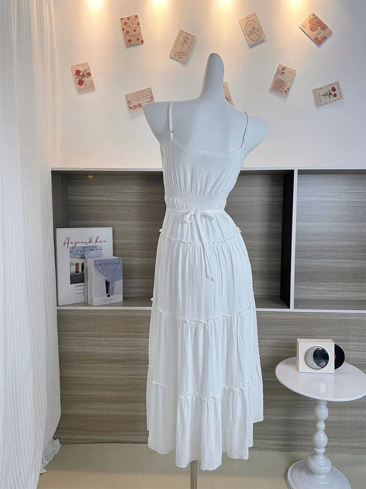 Aiertu Woman Gyaru A-Line Dress Hot Spaghetti Strap Dress Design Fairy Dress All-match Frocks Elegant One-Piece Patchwork Bandage Aiertu