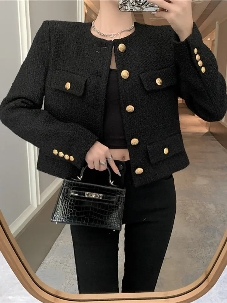 Aiertu Fall Winter French Vintage Small Fragrant Tweed Jacket Coat Women Elegant Casual Woolen Short Coats Streetwear Outwear Crop Top Aiertu