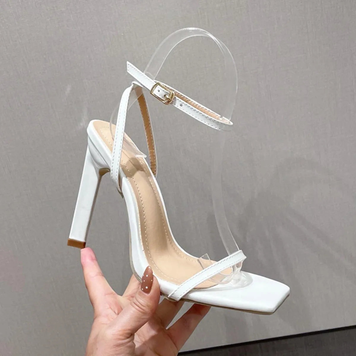 AIERTU  -  Strappy Heels for Women Heeled Sandals Square Toe Heel Ankle Strap Stiletto High Heels Dress Shoes Aiertu
