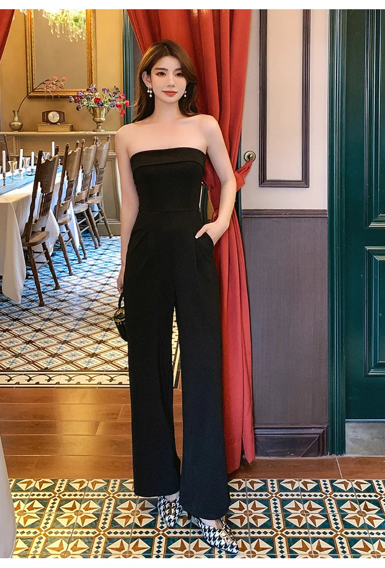 Aiertu Casual Wide Leg Jumpsuit Long Pants Black New Female Evening Party Loose Elegant Sleeveless Jumpsuits Aiertu