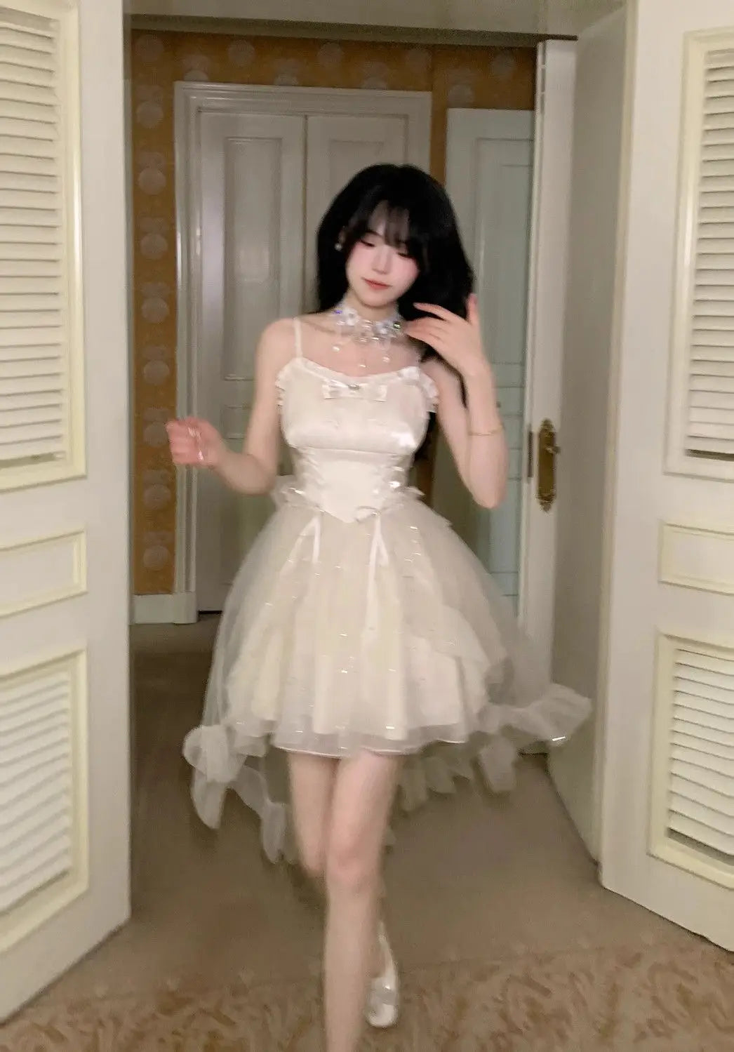 Aiertu Sweet Japanese Sequined Slip Dress Women Mesh Patchwork Sexy Princess Mini Dress Female 2024 Summer Casual Elegant Party Dresses Aiertu