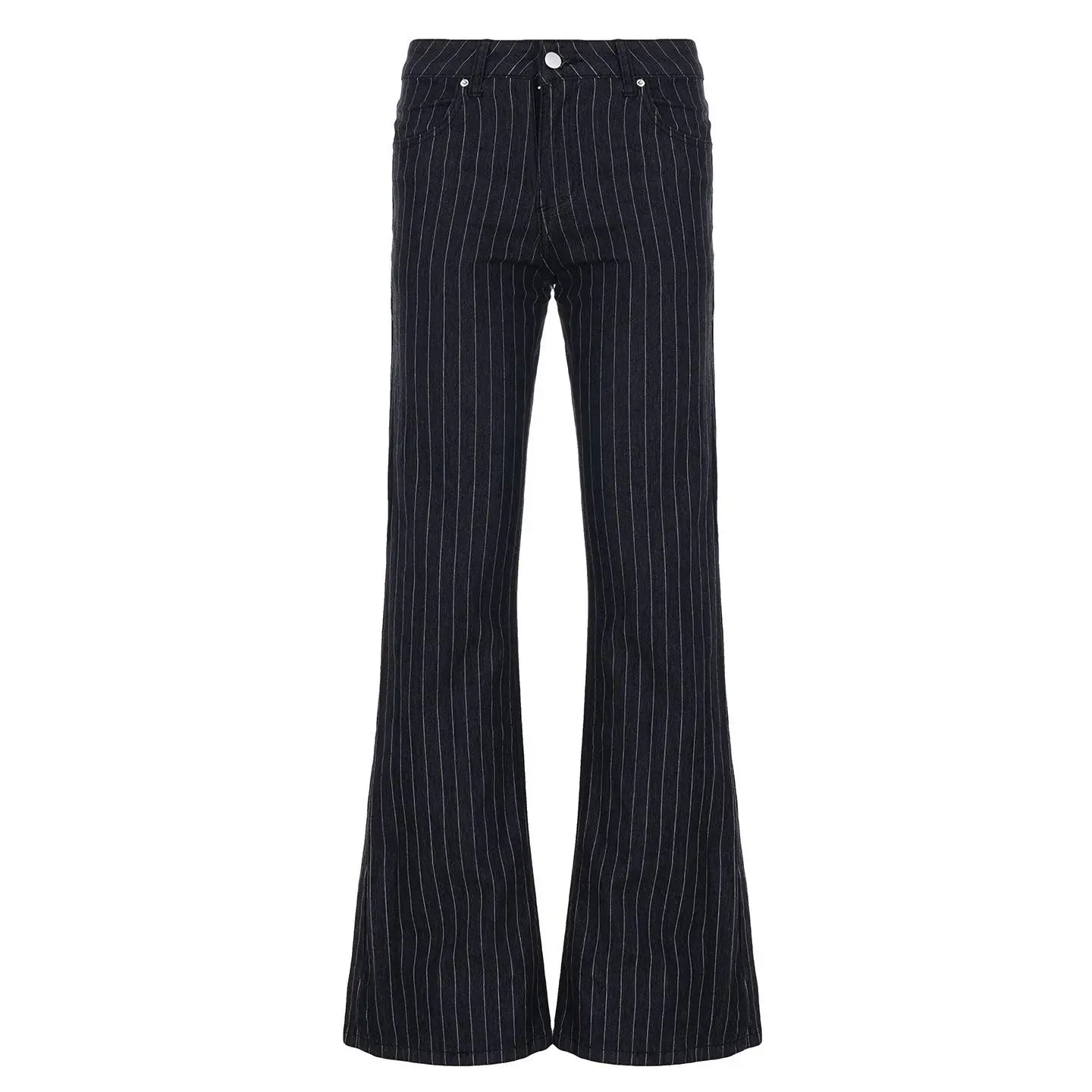 AIERTU  -  Low Waist Vintage Stripe Flare Jeans Women Casual Patterned Slimming Bell Bottom Trousers Faionable Cotton Stretch Denim Pants Aiertu