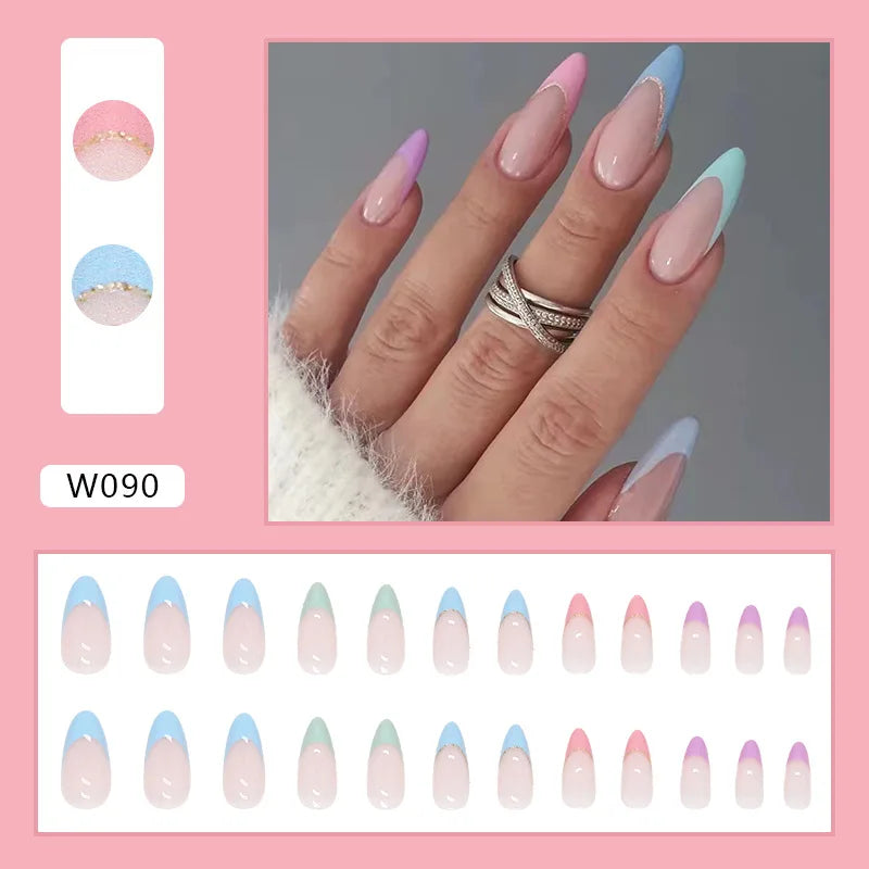 Aiertu 24pcs/Box Ballerina Nail Tip Purple with Design Manicure Patches Fresh Floral Almond False Nails Press on Med Nails Detachable Aiertu