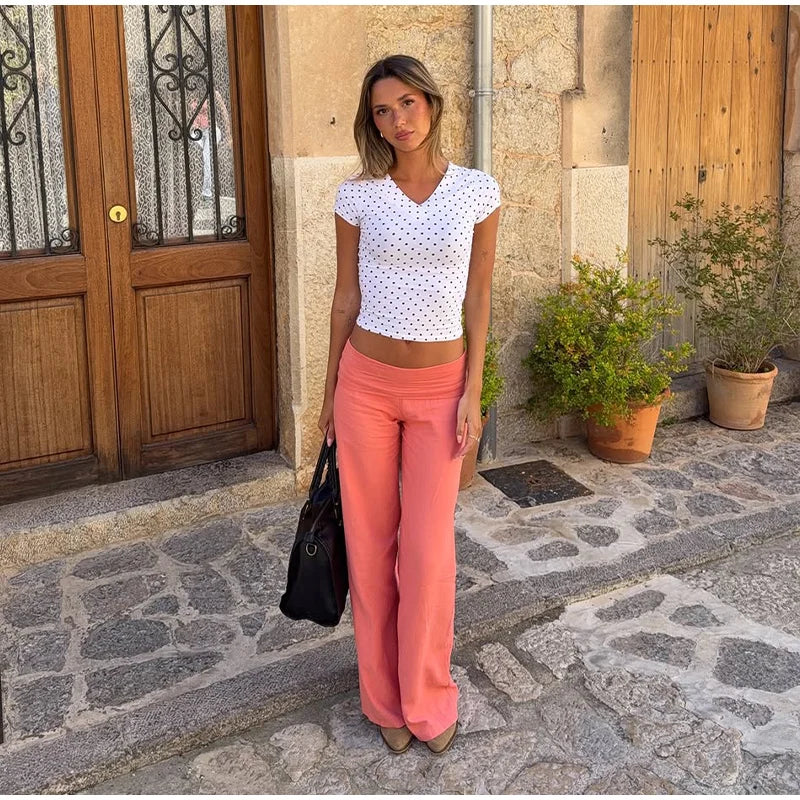AIERTU  -  Casual Fold Solid Women's Pants Loose Elastic Waist Wide Leg Pleated Female Trousers Summer Lady Chic All-match Trouser New Aiertu