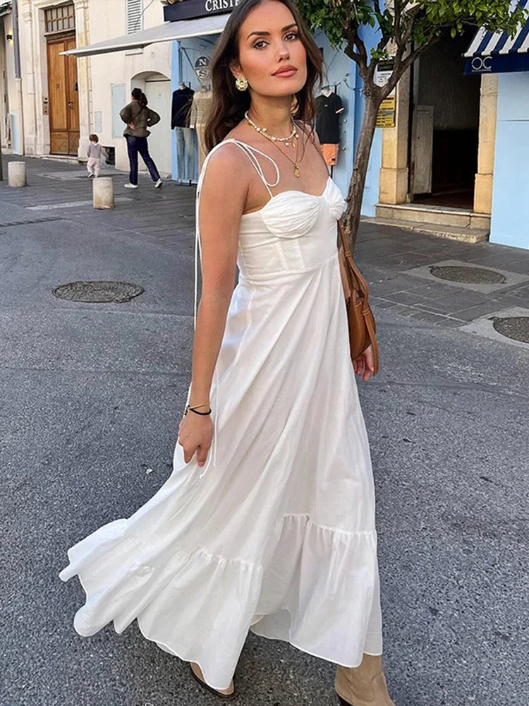 Aiertu Sexy Long Sling Dresses Women Fashion Spring Summer Sleeveless Backless Beach Mixi Dress Female Sweet A-line Dresses Streetwear Aiertu