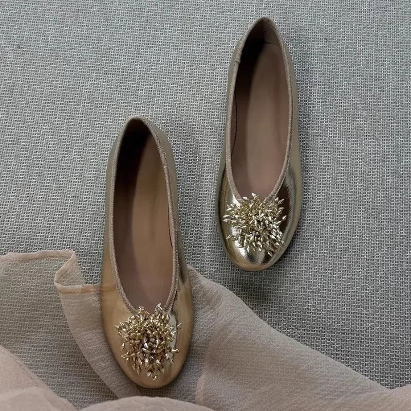 AIERTU  -  Women's Shoes Exquisite Metal Decoration Round Head Casual Shoes for Woman Fashion Ballet Flat Shoe Designer Shoes Zapatos Mujer Aiertu