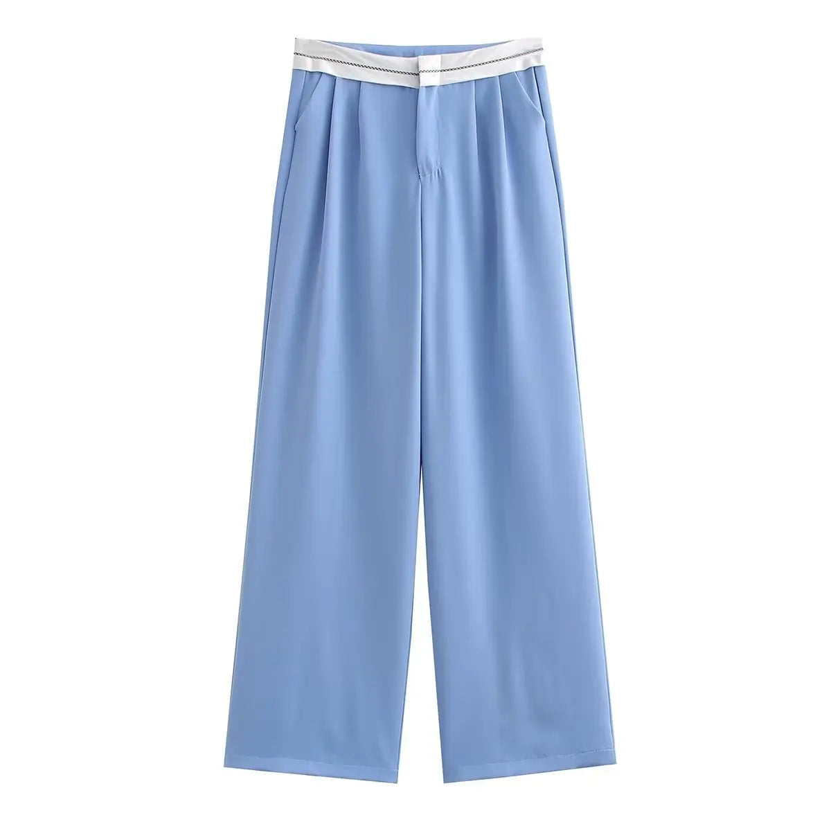 Aiertu  Women Fashion Side Pockets Patchwork Straight Pants Vintage High Waist Zipper Fly Female Casual Trousers Mujer Aiertu