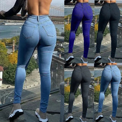 AIERTU  -  New Sexy Skinny Blue Jeans Temperament Commuting Micro Spring Mid Rise Women's Pencil Pants Fashion Black Small Leg Pants Aiertu