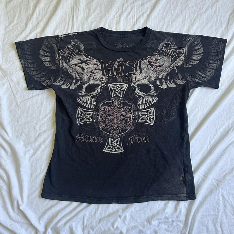 Aiertu 2000s Retro Baby Tee Graphic Letter Print Short Sleeve T-shirt Harajuku Mall Goth Emo Y2K Grunge Preppy 00s Vintage Crop Tops Aiertu