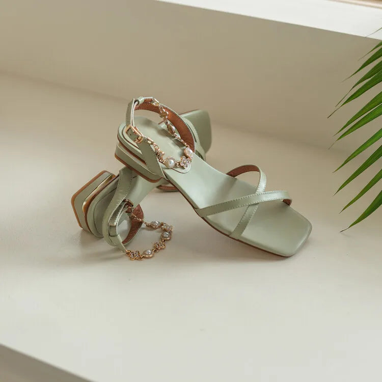 Aiertu Spring/Summer Women Shoes Genuine Leather Shoes Women Open Toe Chunky Heel Sandals Low Heel Shoes for Women Concise Sandals Aiertu