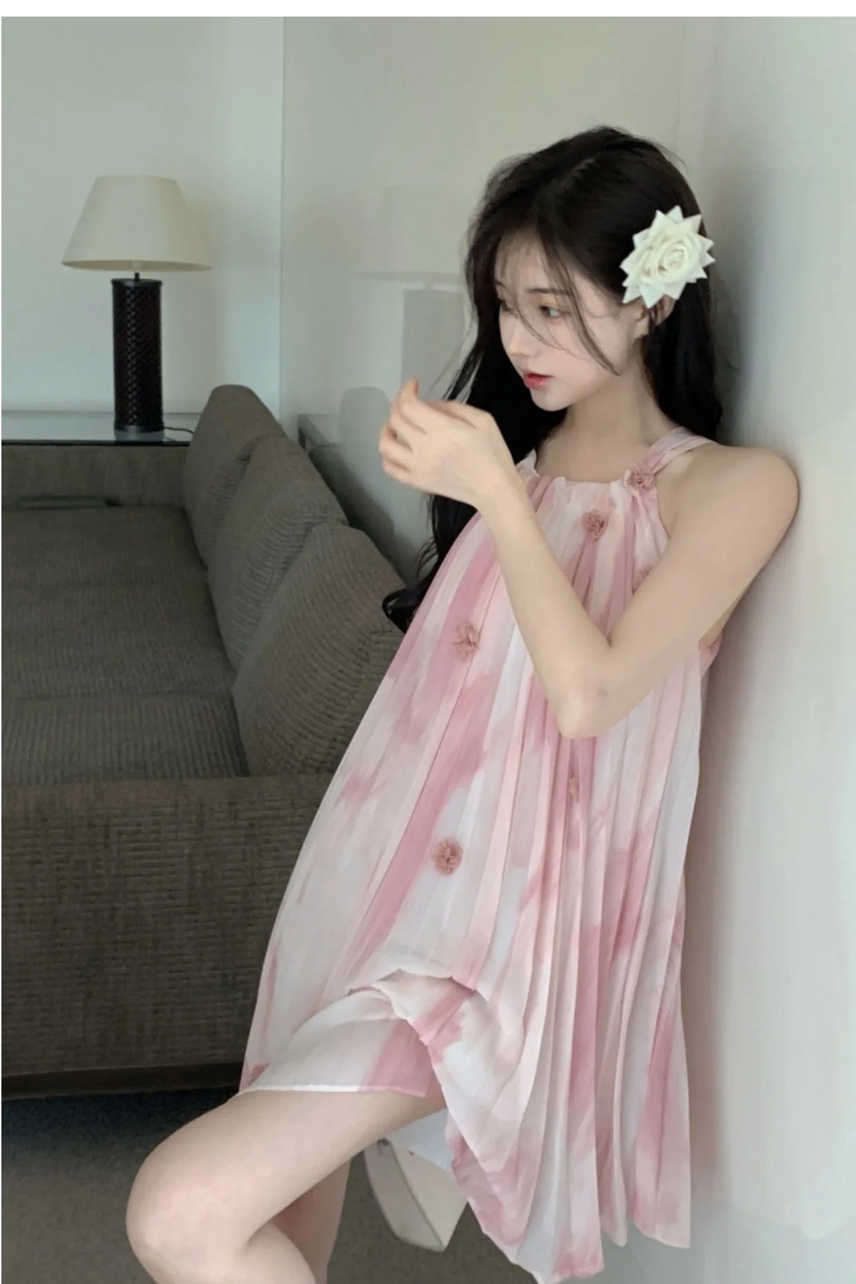 Aiertu Pink Chiffon Sexy Strap Dress Women Korean Sleeveless Sweet Fairy Dress Women 2024 Summer Beach Casual Beach Evening Party Dress Aiertu