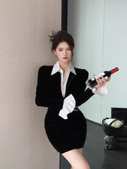 Aiertu Korean Velvet Shirt Dress Women Kpop Black Elegant Sexy Zipper Sexy Bodycon Wrap Y2k Party Short Dresses 2024 Spring Aiertu