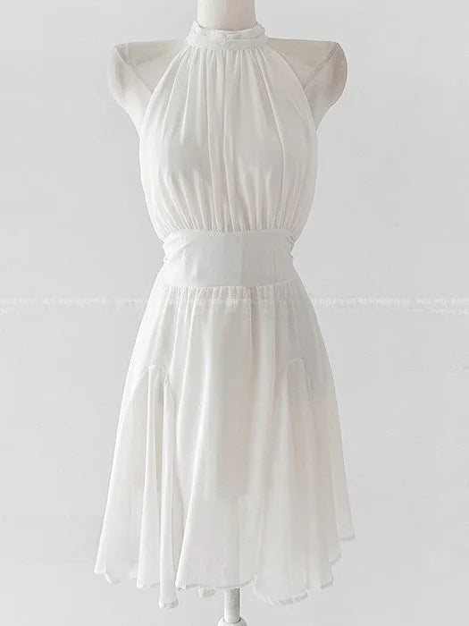 AIERTU  -  Women's Sweet Style High Collar Midi Dress Waist-Cinching Sleeveless Spring Autumn Winter Citywalk Single Piece Other Material Aiertu