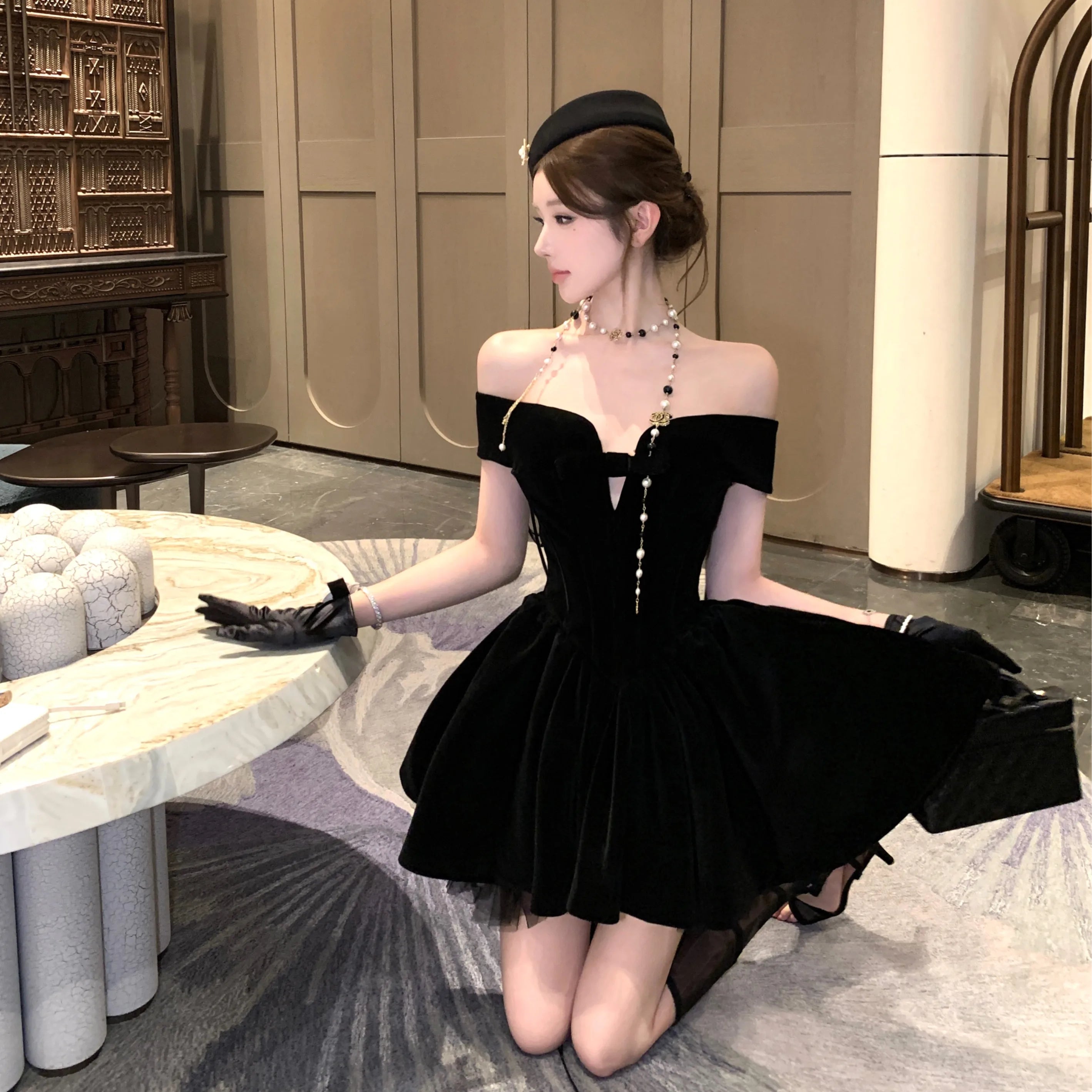 AIERTU  -  Summer French Fashion Elegant High End Evening Dress Women's Sleeveless Off Shoulder Backless Sexy Mini Dress Party Banquet Gown Aiertu