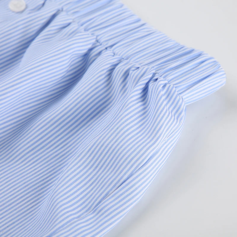 Aiertu Casual Loose Stripe Button Details Summer Shorts Women Vacation Beach Outfits Aiertu