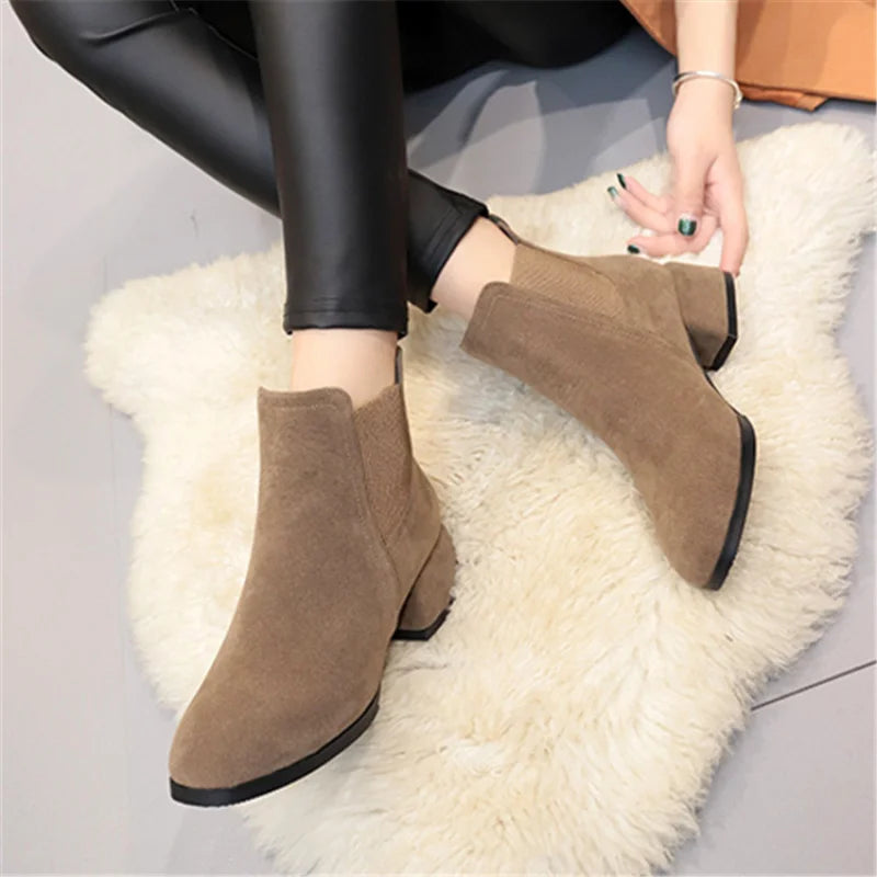 2024 autumn winter new women's wild short boots round head comfortable suede boots women's simple sets of boots mujer Aiertu
