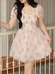 Aiertu Women Elegant Floral Print Casual Mini Dress Vintage Chic A-Line Slim Party Birthday Clothes Female Robe Vestidos Spring Summer Aiertu