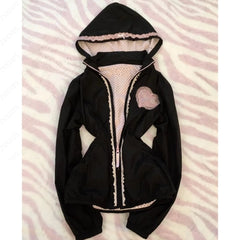 AIERTU  -  Korean Temperament Lace Bow Hooded Sweatshirt Jacket  2000s Personality Fashionable Women Clothing Sweet Kawaii Zip Up Y2k Hoody Aiertu