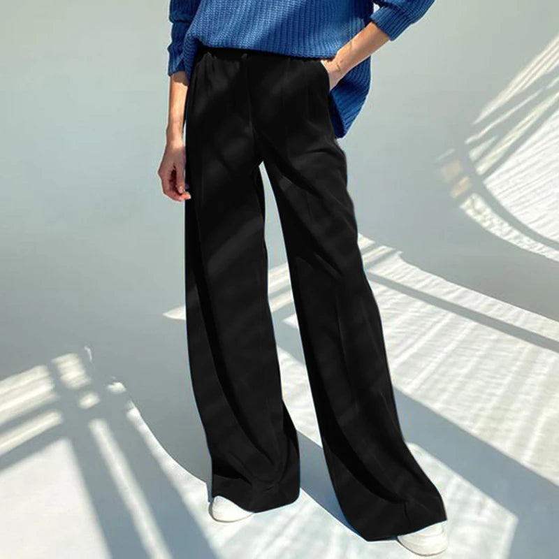 Aiertu Women Wide Leg Pants 2024 Spring Elegant Office Lady Casual Fashion Pantalones High Waist Commuting Solid Color Trousers Aiertu