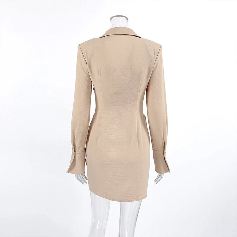 AIERTU  -  Commuting Office Lady Single-breasted Long Sleeved Lapel Pleated Irregular Mini Dress Temperament Fall Party Club Outfits Aiertu