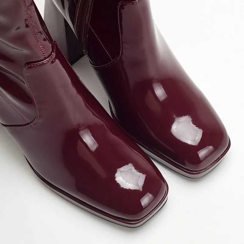 AIERTU  -  New Fashionable Height Increase, Thick Heels, High Heels, Sexy, Knee High, Square Head, Wine Red Boots for Women Aiertu