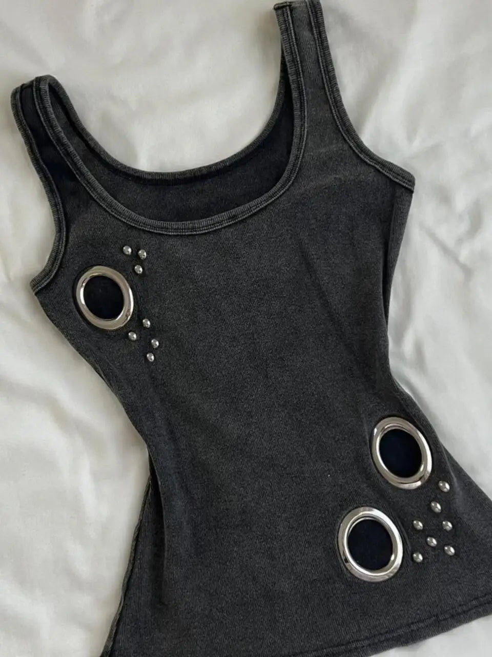 AIERTU  -  Summer new metal ring decoration slimming sleeveless women clothing retro washed fabric camisole vest for women Aiertu