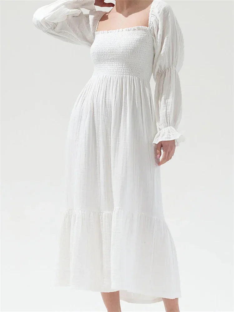 AIERTU  -  Woman Vintage Floral Dress Puff Long Sleeve Off Shoulder Ruffle Long Dress Spring Fall Casual Vintage Bohemian Dresses Aiertu