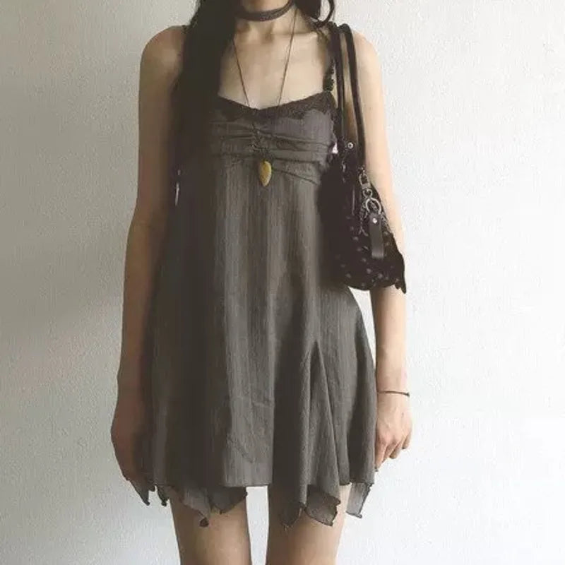 AIERTU  -  Lace Pleats Vintage Strap Chiffon Dress Women Patchwork Strapless Cross Straps Summer Sexy And Sweet Slim Fit Comfortable Dress Aiertu