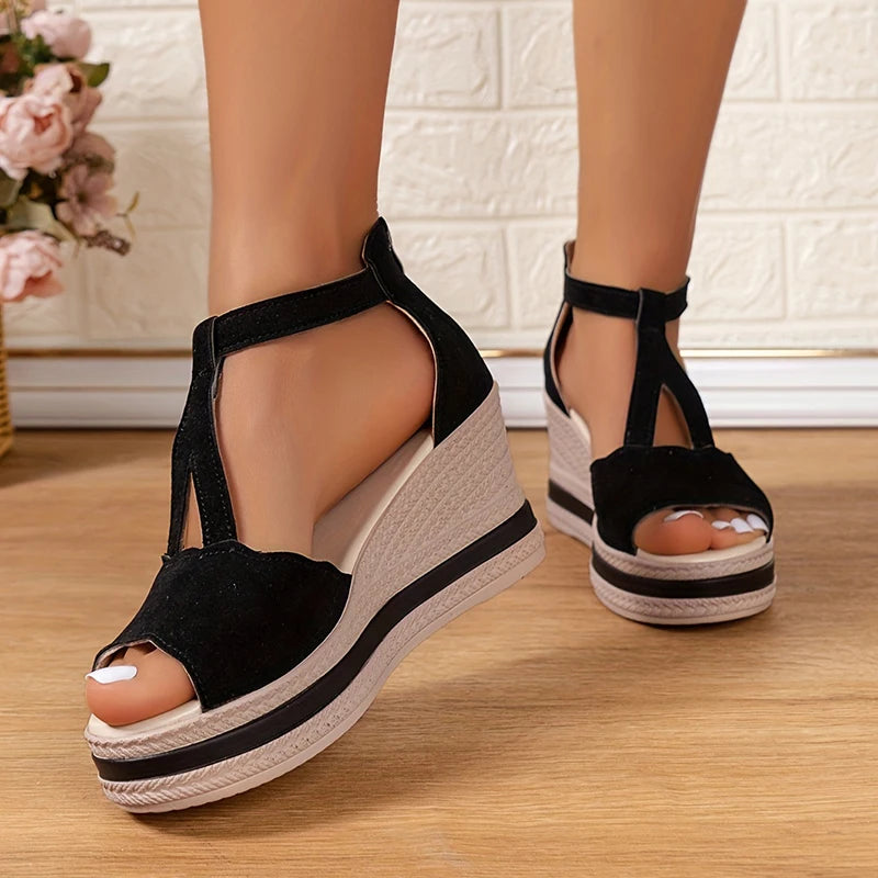 Retro Chunky Platform Gladiator Sandals for Women Plus Size Wedge High Heels Sandals Woman Comfy Peep Toe Platform Sandles 43 Aiertu