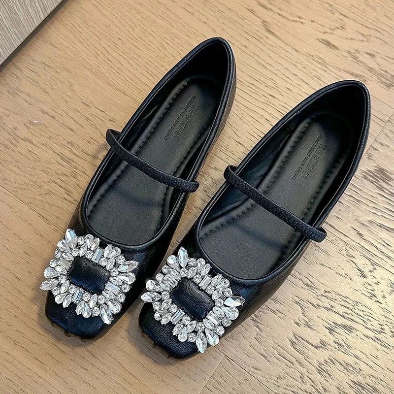 Aiertu Crystal New Women Flats Mary Janes Shoes Luxury Lolita Dress Sandals 2024 Fashion Shallow Square Toe Shoes Summer Female Aiertu