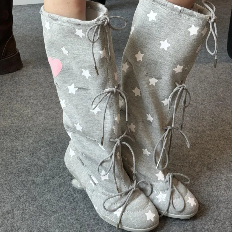 AIERTU  -  Fashion Women Shoes Sweet Style Round Head High Heeled Boots for Woman Exquisite Lace Knee High Boots Designer Shoes Botas Mujer Aiertu