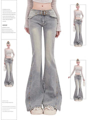 Aiertu Women's Light Blue Flare Jeans Baggy Harajuku Vintage Denim Trousers Y2k Jean Pants Japanese 2000s Style Trashy Oversize Clothes Aiertu