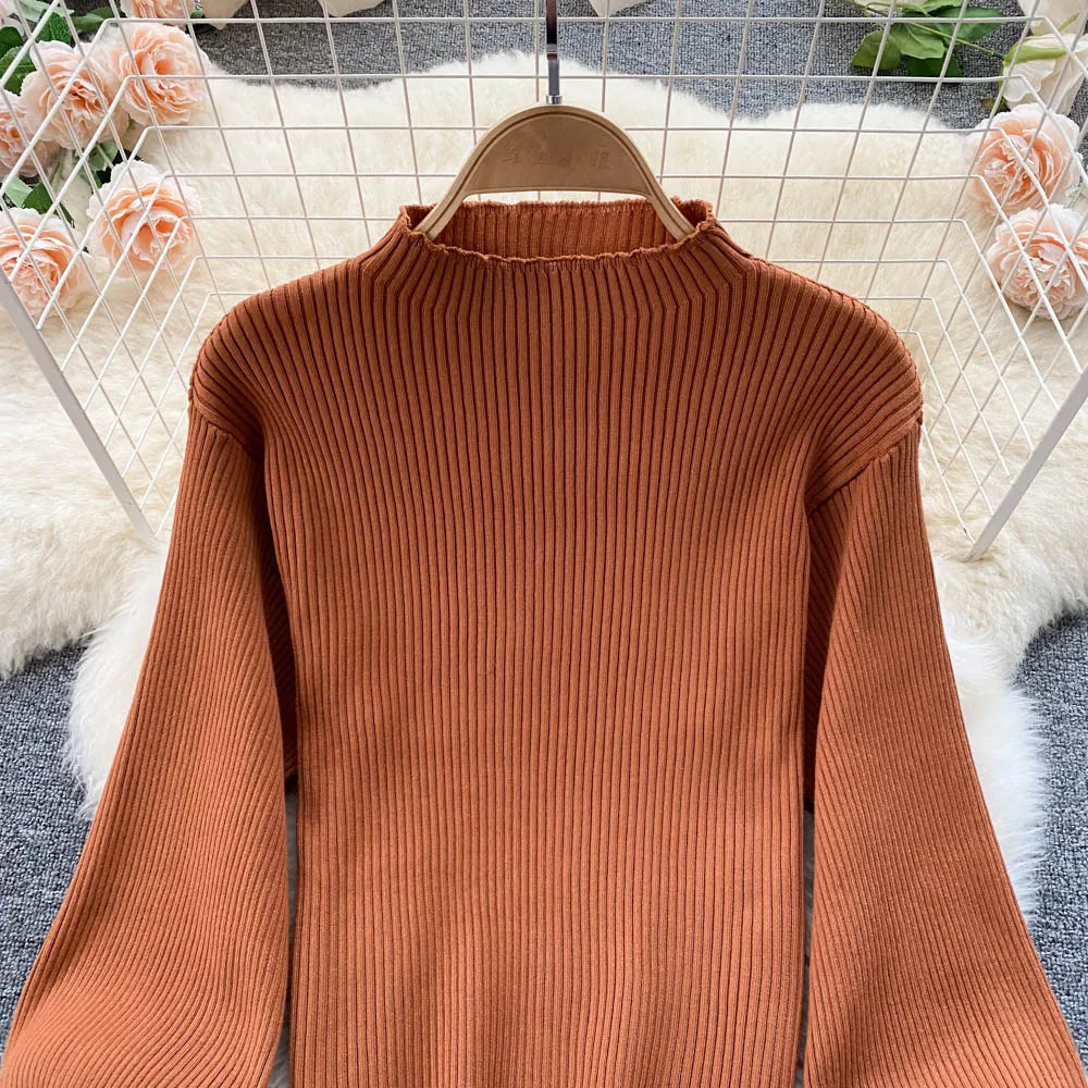 Aiertu  Women Retro Sweater Suits Fashion Lantern Sleeve Sheath Knitted Top+Elastic Loose Long Skirt Two Pieces Sets Aiertu