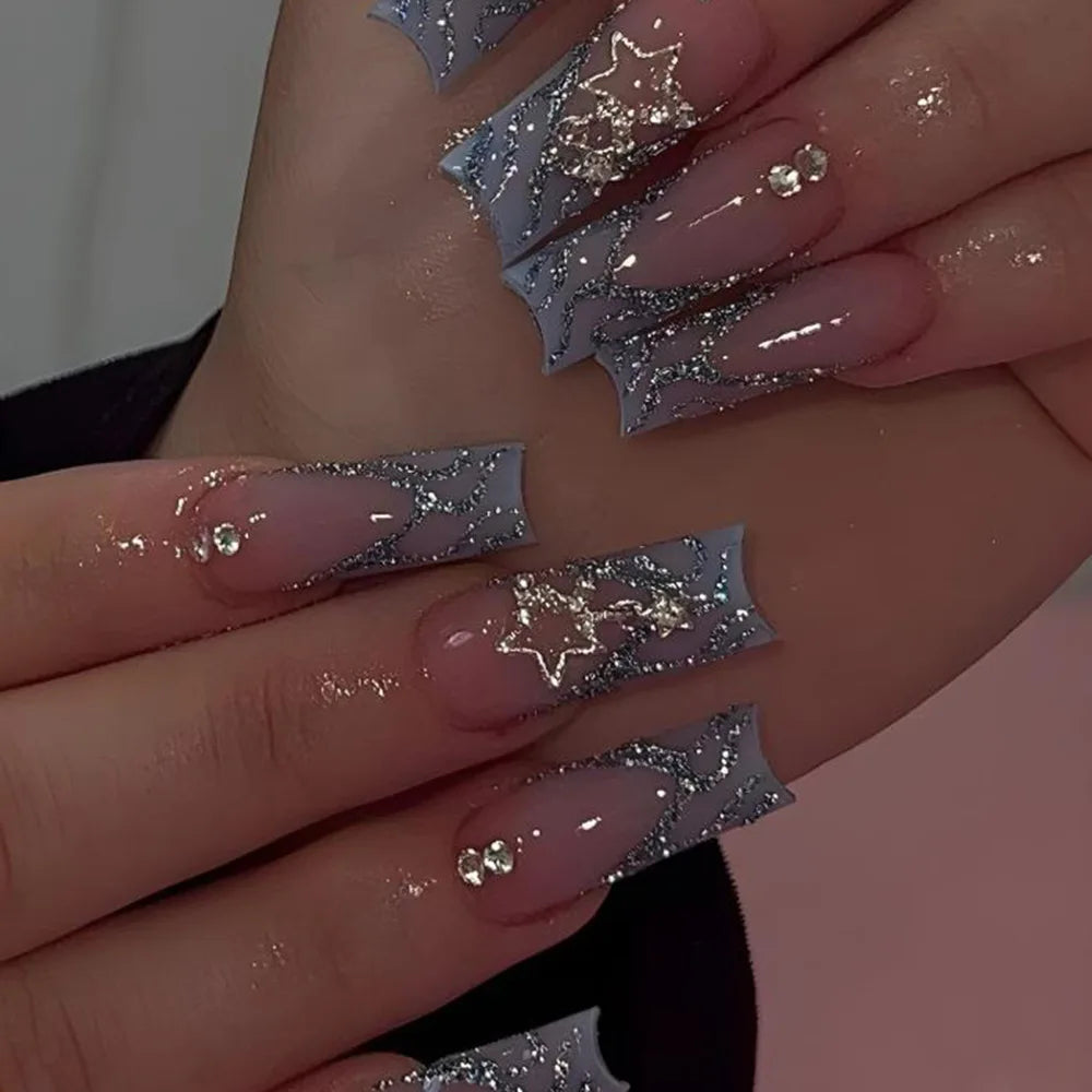 Aiertu 24Pcs Long Ballet False Nails with Bow Designs Pink Coffin Press on Nails Wearable French Fake Nail Full Cover Manicure Tips Aiertu