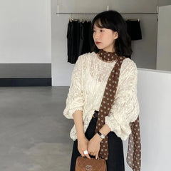 AIERTU  -  Loose Knitted Hollow Out Sweater Women's Lazy Style Solid Color Lantern Sleeve Pullover Knitwear Female Autumn Winter Tops Aiertu