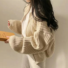 Aiertu FALL OUTFITS Chic Zipper Up Knitted Cardigan Women Autumn Winter Solid Color Twisted Sweater Woman Wild Long Sleeve Jumper Coats Mujer Aiertu