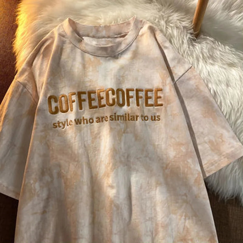 Aiertu Tie-dye Embroidery Letter Short Sleeve Top Korean Popular Trendy Female T-shirt Summer New 2024 Fashion Y2K Tops Aiertu