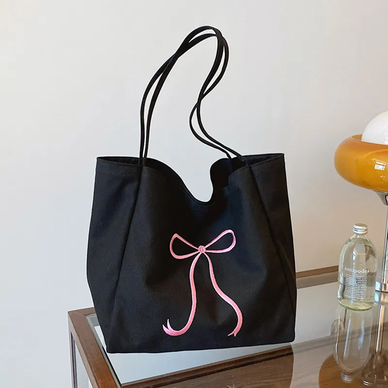 AIERTU  -  Korean Butterfly Bow Large Capacity Canvas Bag for Women New Fashionable Summer Student Class Commuting Tote Bags Aiertu