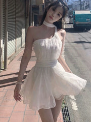 Japanese Sweet Kawaii Elegant Dress Women Solid Y2k Summer Vintage Short Party Dress Female Backless France Princess Chic Cothes Aiertu