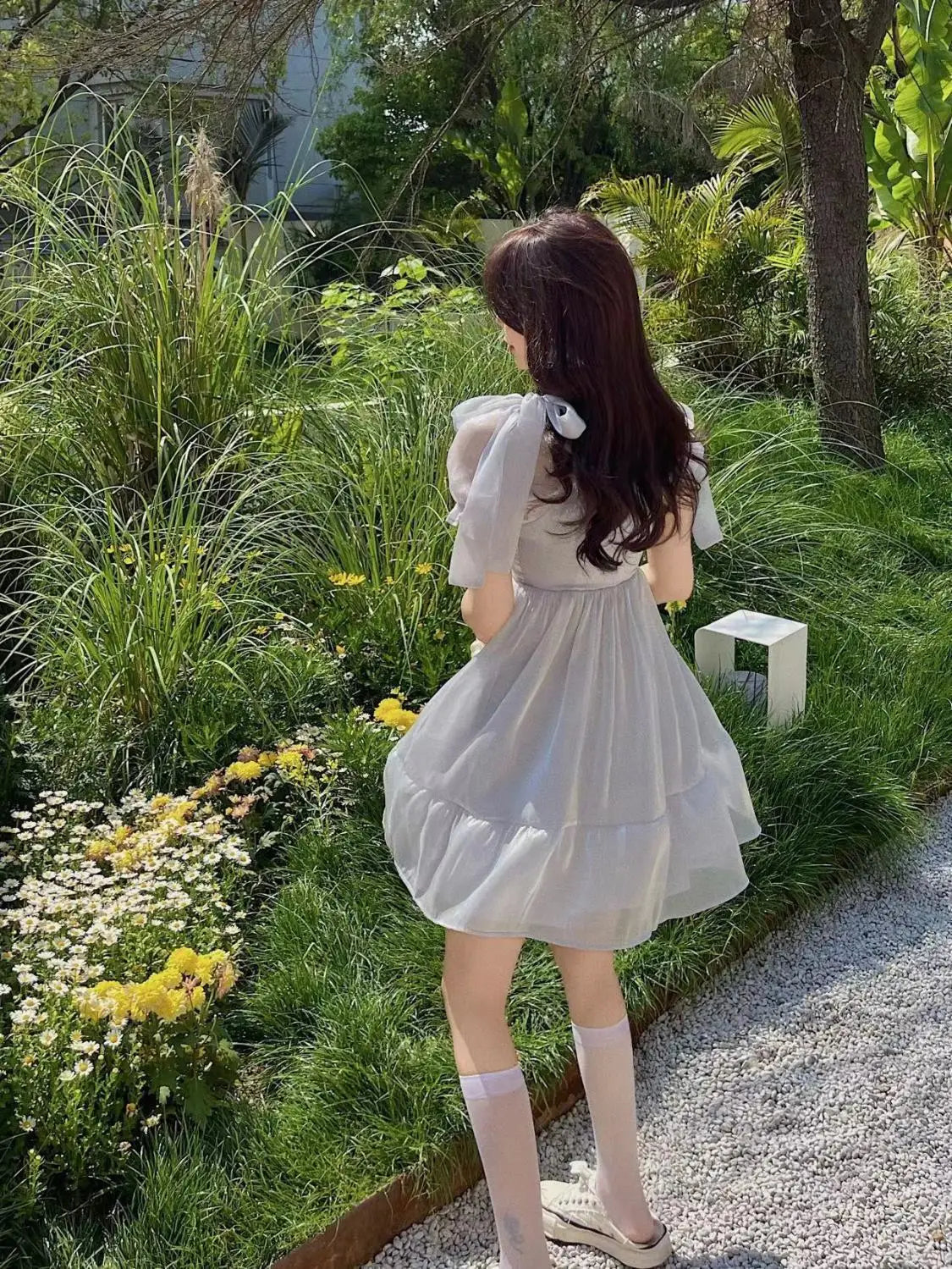 Aiertu Autumn Sweet Puff Sleeve Fairy Dress Women Bow Vintage Casual Princess Mini Dress Female Solid Japanese Kawaii Party Dress Aiertu