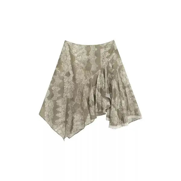AIERTU  -  New Irregular Lace Splicing Hip Skirt Retro Versatile High Waist Hip Cover Mid-length Skirt Aiertu