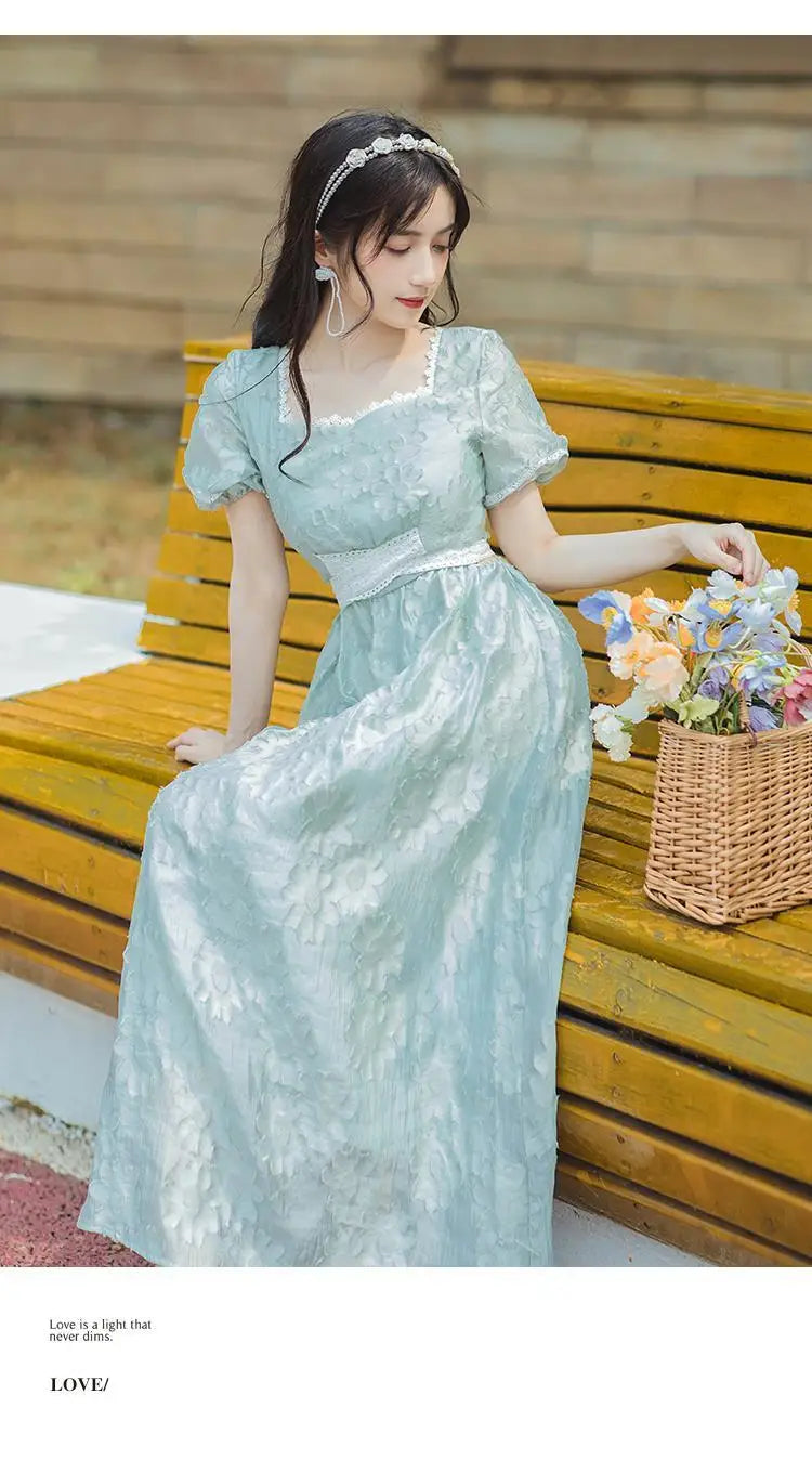 Aiertu Vintage Elegant Sweet Long Dress Women Hollow Out Designer Korean Style Slim Dress Female 2024 Summer Lace-up Casual Party Dress Aiertu
