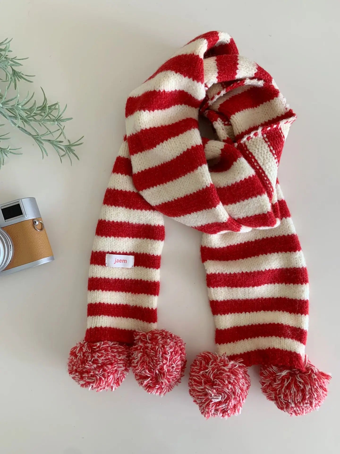 AIERTU  -  Cute Pom Pom Striped Ins Knit Girls Scarf Y2K Subculture Long Korean Warm Scarf Daily Outdoor Winter New Neck Warmer Aiertu