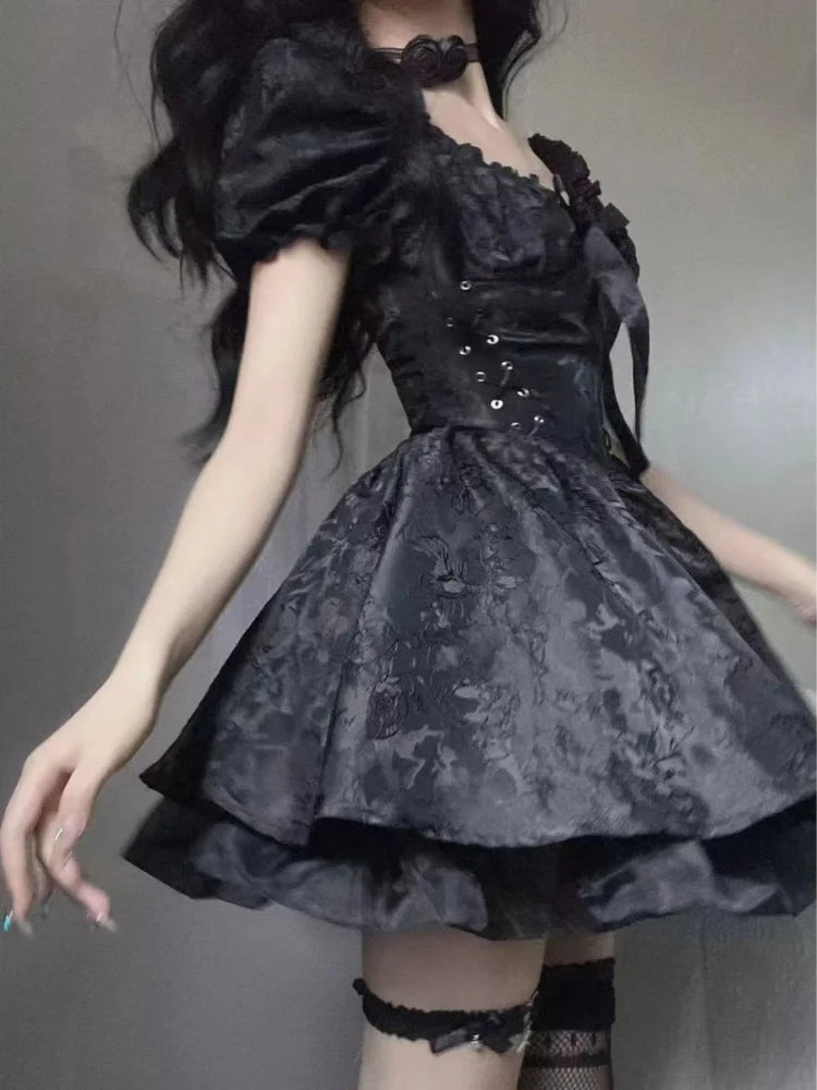 Aiertu Gothic Goth Harajuku Bandage Dress Sexy Off Shoulder Lace Mesh Mini Short Dresses Party Elegant  Summer Outfits Aiertu
