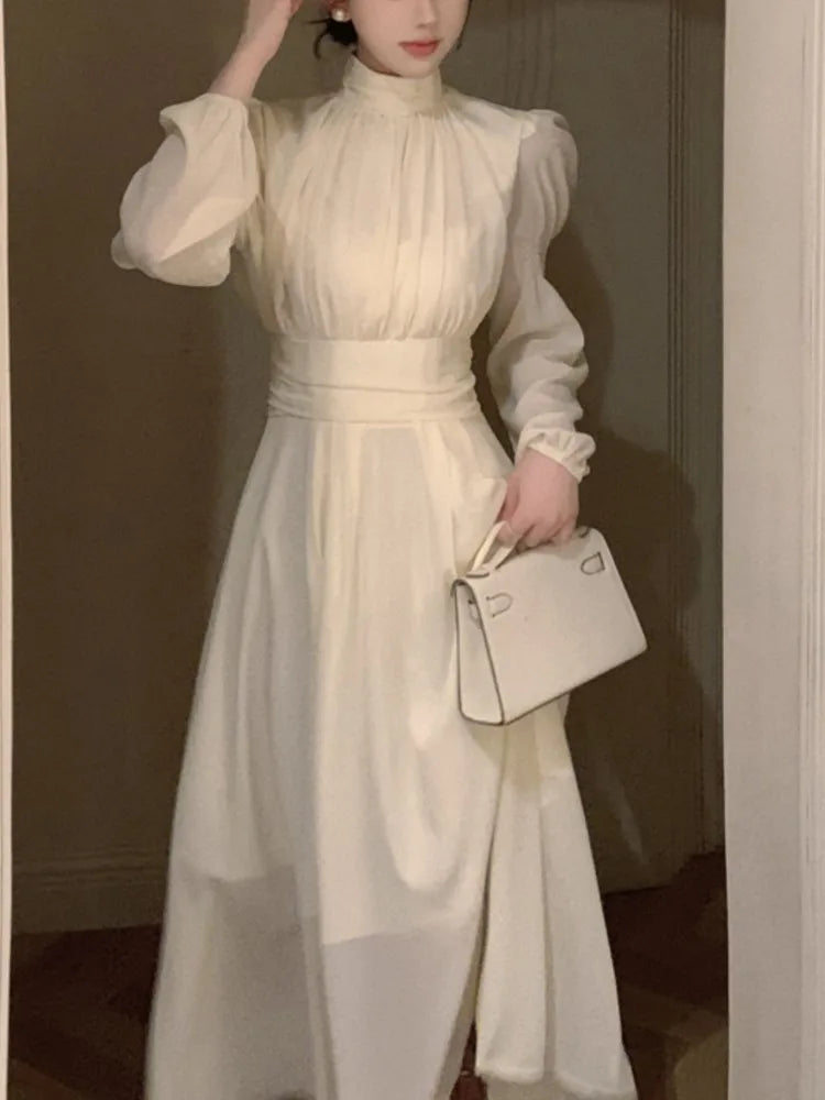 Aiertu Fashion New Women Elegant Casual Long Dress Autumn Vintage A-Line Solid Party Birthday Dresses Female Clothes Robe Vestidos Aiertu