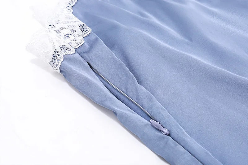 AIERTU  -  Elegant Square Shoulders Backless Splicing Satin Dress Women Slim Fit  Neck Hanging Midi Aiertu