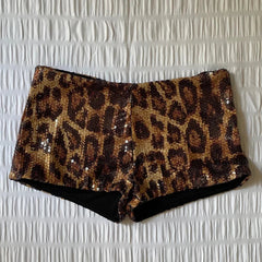 AIERTU  - Sequin Leopard Print Boot Cut Low Rise Shorts Women's Club Party Fitness Bodycon Pants Party Club Streetwear Summer Aiertu