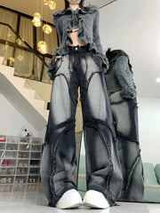 Aiertu Y2k Baggy Jeans Women Vintage Streetwear Hip-hop  Harajuku Design Wide Leg Denim Pants 2024 Spring Fashion Aiertu